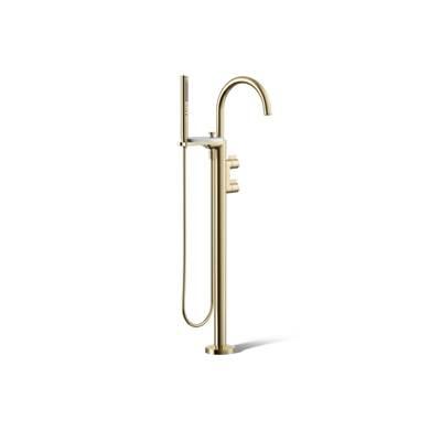 Components Floor-mount bath filler trim with lever handles and handshower by Kohler