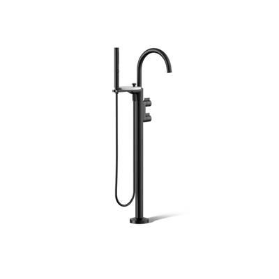 Components Floor-mount bath filler trim with lever handles and handshower by Kohler
