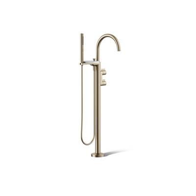 Components Floor-mount bath filler trim with lever handles and handshower by Kohler