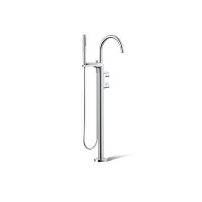 Components Floor-mount bath filler trim with lever handles and handshower by Kohler