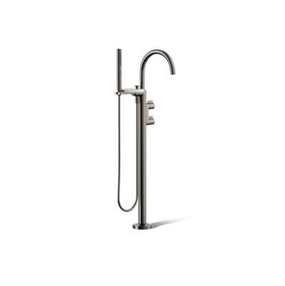 Components Floor-mount bath filler trim with lever handles and handshower by Kohler