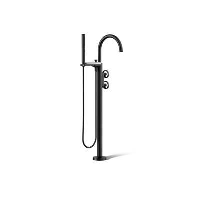 Components Floor-mount bath filler trim with industrial handles and handshower by Kohler