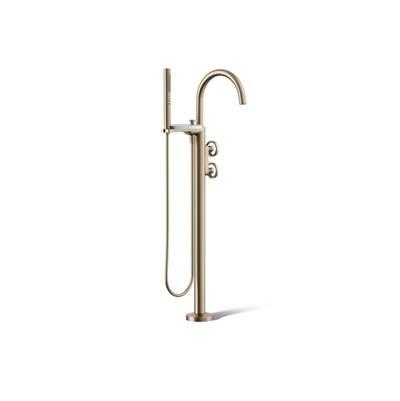 Components Floor-mount bath filler trim with industrial handles and handshower by Kohler