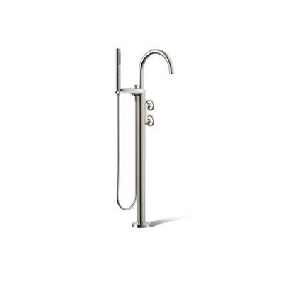 Components Floor-mount bath filler trim with industrial handles and handshower by Kohler