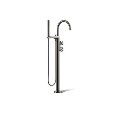 Components Floor-mount bath filler trim with industrial handles and handshower by Kohler