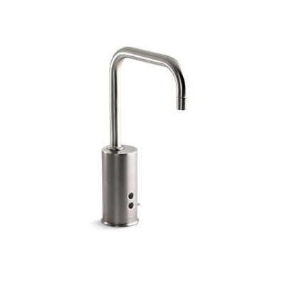 Gooseneck Widespread commercial lavatory faucet with sculpted lever handles, metal drain, red/blue indexing and vandal-resistant aerator - Vibrant Stainless by Kohler