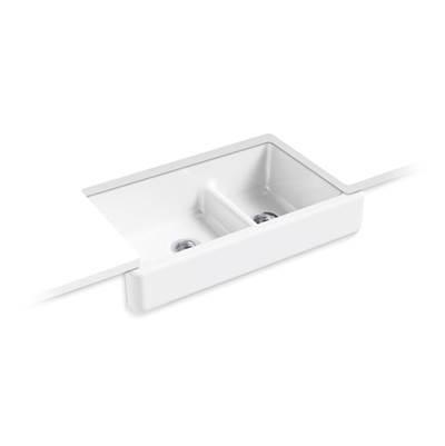 Whitehaven Smart Divide 35-1/2'' undermount double-bowl farmhouse kitchen sink with short apron