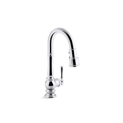 Artifacts Pull-down kitchen sink faucet with three-function sprayhead