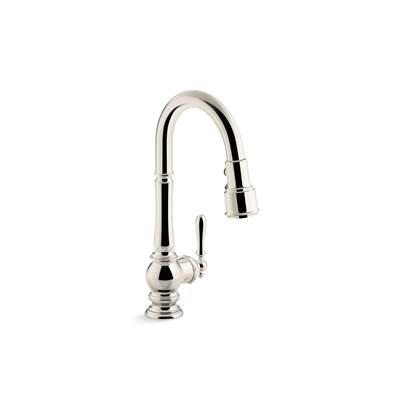 Artifacts Pull-down kitchen sink faucet with three-function sprayhead