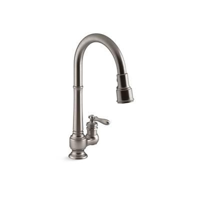 Artifacts Pull-down kitchen sink faucet with three-function sprayhead