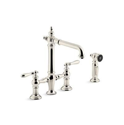 Artifacts Two-hole bridge kitchen sink faucet with side sprayer by Kohler