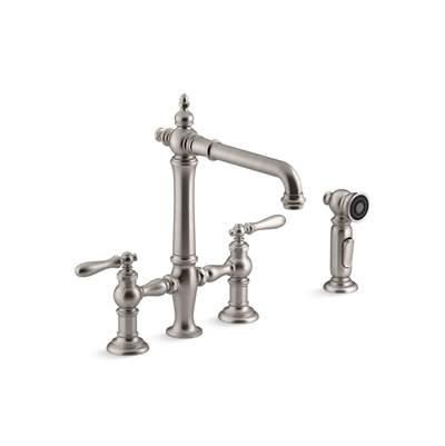Artifacts Two-hole bridge kitchen sink faucet with side sprayer