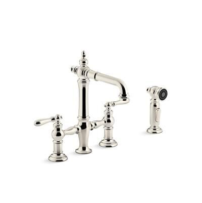 Artifacts Two-hole bridge bar sink faucet with side sprayer by Kohler