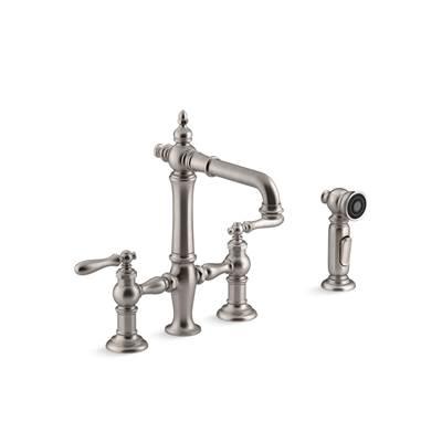Artifacts Two-hole bridge bar sink faucet with side sprayer
