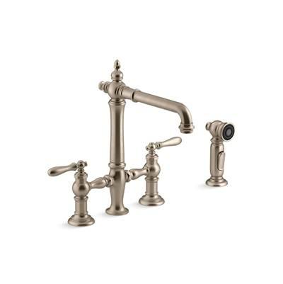 Artifacts Two-hole bridge kitchen sink faucet with side sprayer by Kohler