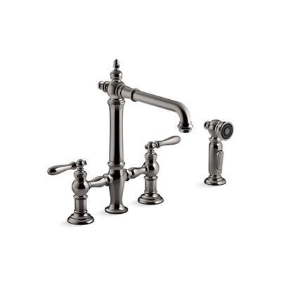 Artifacts Two-hole bridge kitchen sink faucet with side sprayer by Kohler