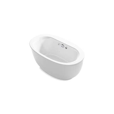 Kohler Sunstruck 60-1/2'' x 34-1/2'' freestanding Heated BubbleMassageE air bath with Bask heated surface and fluted shroud - White