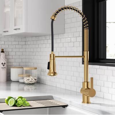 BrittE Commercial Style Pull-Down Single Handle Kitchen Faucet in Brushed Brass