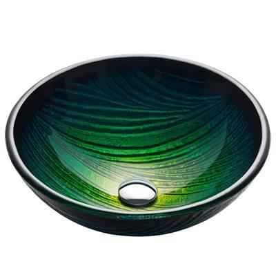 Nature SeriesE Round Green Glass Vessel Bathroom Sink, 17 inch by Kraus