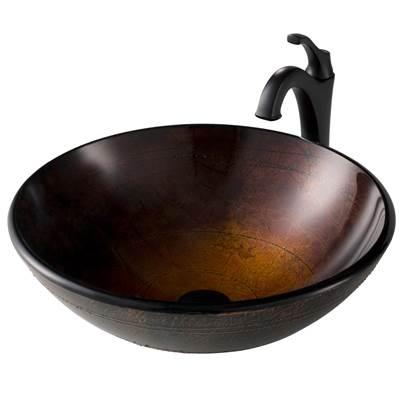 16 1/2-inch Copper Brown Bathroom Vessel Sink and Matte Black ArloE Faucet Combo Set with Pop-Up Drain by Kraus