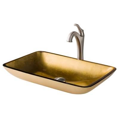 22-inch Rectangular Gold Glass Bathroom Vessel Sink and Spot Free ArloE Faucet Combo Set with Pop-Up Drain, Stainless Brushed Nickel Finish