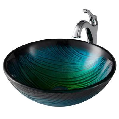17-inch Green Glass Nature SeriesE Bathroom Vessel Sink and ArloE Faucet Combo Set with Pop-Up Drain, Chrome Finish by Kraus