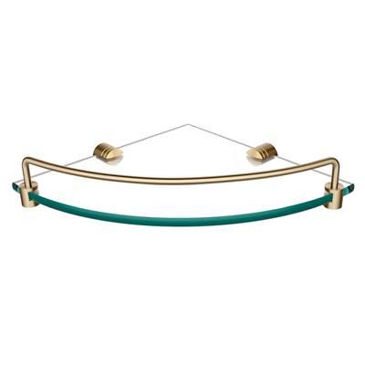 ElieE Glass Bathroom Corner Shower Shelf with Rail in Brushed Gold