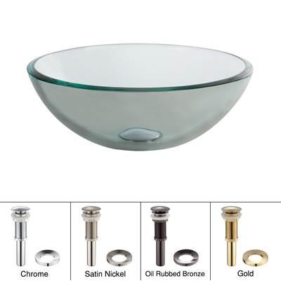 14 Inch Glass Vessel Sink in Clear with Pop-Up Drain and Mounting Ring in Oil Rubbed Bronze by Kraus