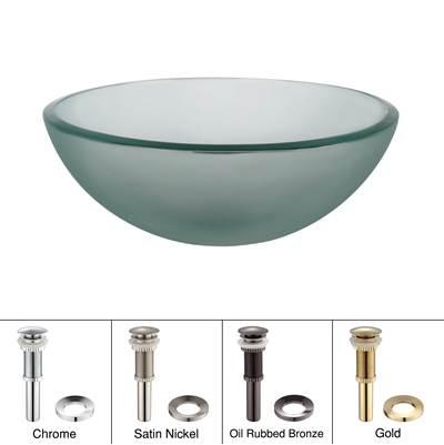 14 Inch Glass Vessel Sink in Frosted with Pop-Up Drain and Mounting Ring in Satin Nickel