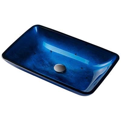 Rectangular Blue Glass Vessel Bathroom Sink, 22 inch