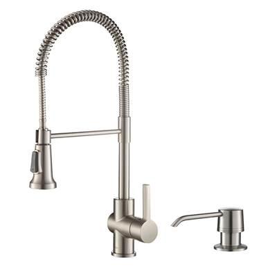 BrittE Single Handle Commercial Kitchen Faucet with Deck Plate and Soap Dispenser in all-BriteE Spot Free Stainless Steel Finish by Kraus