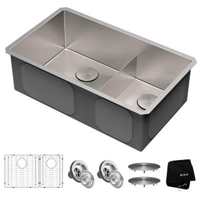Standart PROE 32-inch 16 Gauge Undermount 60/40 Double Bowl Stainless Steel Kitchen Sink by Kraus