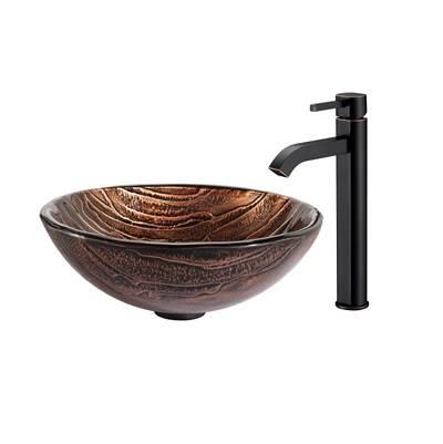 Gaia Glass Vessel Sink in Brown with Ramus Faucet in Oil Rubbed Bronze