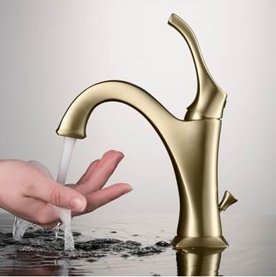 ArloE Brushed Gold Basin Bathroom Faucet with Lift Rod Drain and Deck Plate
