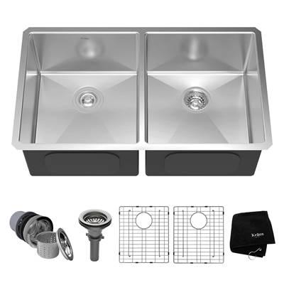 Standart PROE 33-inch 16 Gauge Undermount 50/50 Double Bowl Stainless Steel Kitchen Sink