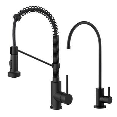 BoldenE Commercial Style Pull-Down Kitchen Faucet and PuritaE Water Filter Faucet Combo in Matte Black