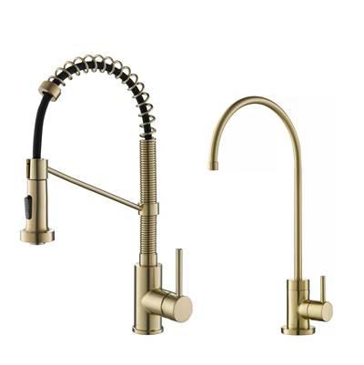 BoldenE Commercial Style Pull-Down Kitchen Faucet and PuritaE Water Filter Faucet Combo in Spot Free Antique Champagne Bronze