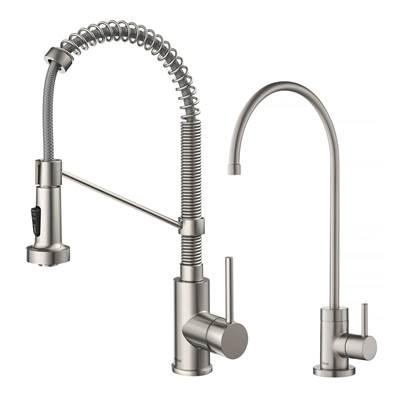 BoldenE Commercial Style Pull-Down Kitchen Faucet and PuritaE Water Filter Faucet Combo in Spot Free Stainless Steel by Kraus