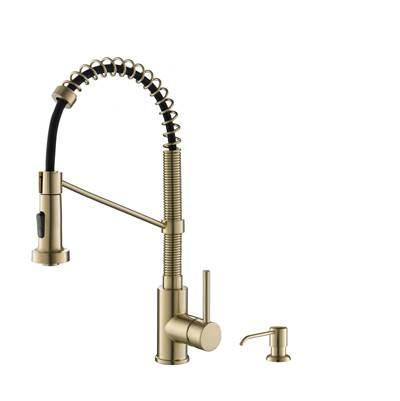 BoldenE Single Handle Commercial Kitchen Faucet with Soap Dispenser in Spot Free Antique Champagne Bronze Finish
