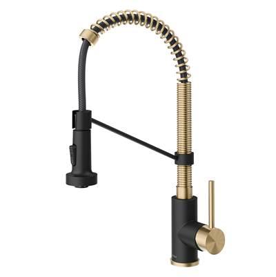 BoldenE Commercial Style 2-Function Single Handle Pull Down Kitchen Faucet in Spot-Free Antique Champagne Bronze / Matte Black by Kraus