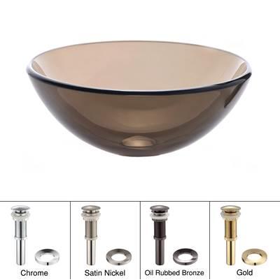 14 Inch Glass Vessel Sink in Clear Brown with Pop-Up Drain and Mounting Ring in Oil Rubbed Bronze