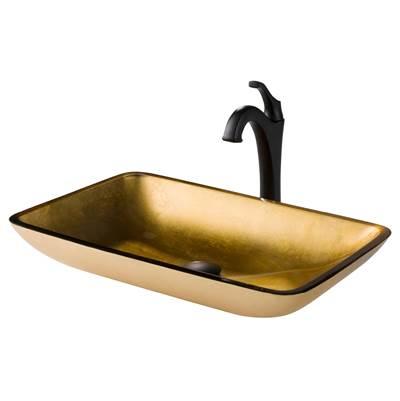 22-inch Rectangular Gold Glass Bathroom Vessel Sink and Matte Black ArloE Faucet Combo Set with Pop-Up Drain