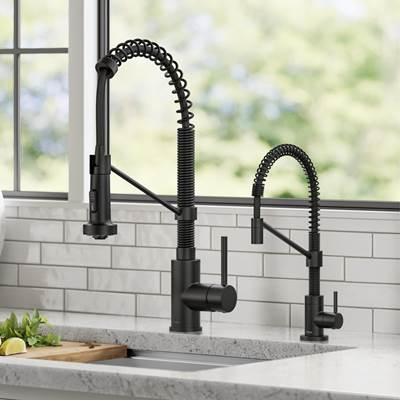 BoldenE Commercial Style Pull Down Kitchen Faucet and Water Filter Faucet Combo in Matte Black by Kraus