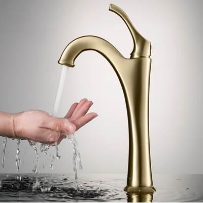 ArloE Brushed Gold Tall Vessel Bathroom Faucet with Pop-Up Drain (2-Pack) by Kraus