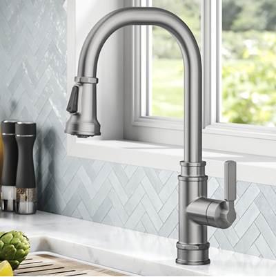 AllynE Transitional Industrial Pull-Down Single Handle Kitchen Faucet in Spot-Free Stainless Steel