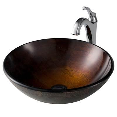 16 1/2-inch Copper Brown Bathroom Vessel Sink and ArloE Faucet Combo Set with Pop-Up Drain, Chrome Finish by Kraus