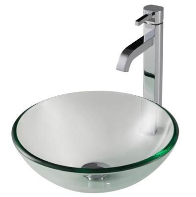 14-inch Clear Glass Bathroom Vessel Sink and RamusE Faucet Combo Set with Pop-Up Drain, Chrome Finish