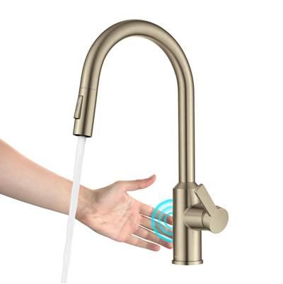 OlettoE Touchless Sensor Pull-Down Single Handle Kitchen Faucet in Spot-Free Antique Champagne Bronze by Kraus