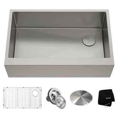 33 x 21 inch Standart PROE Farmhouse Modern Flat Apron Front 16 Gauge Single Bowl Stainless Steel Kitchen Sink by Kraus