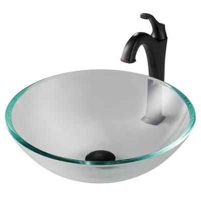 16 1/2-inch Crystal Clear Glass Bathroom Vessel Sink and ArloE Faucet Combo Set with Pop-Up Drain, Oil Rubbed Bronze Finish